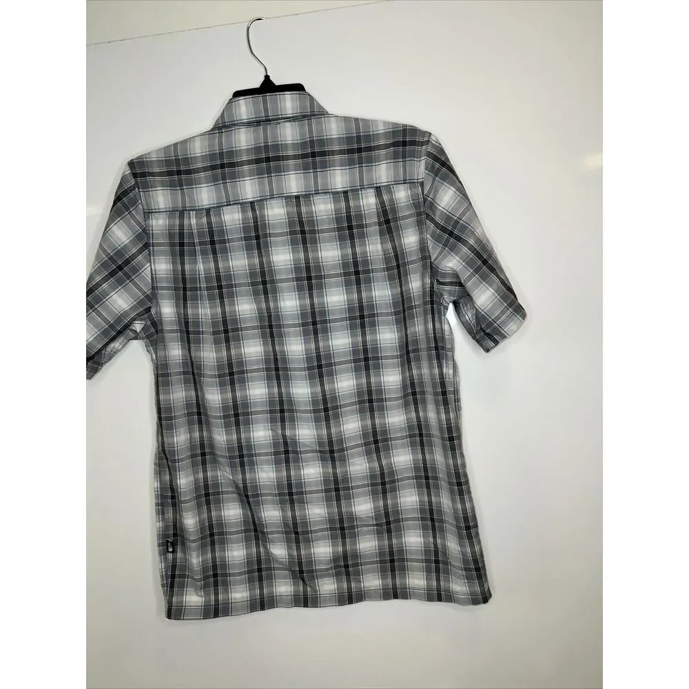 The North Face Shirt Pine Knot Woven Mens‎ Size  S Gray Blue Plaid Short Sleeve